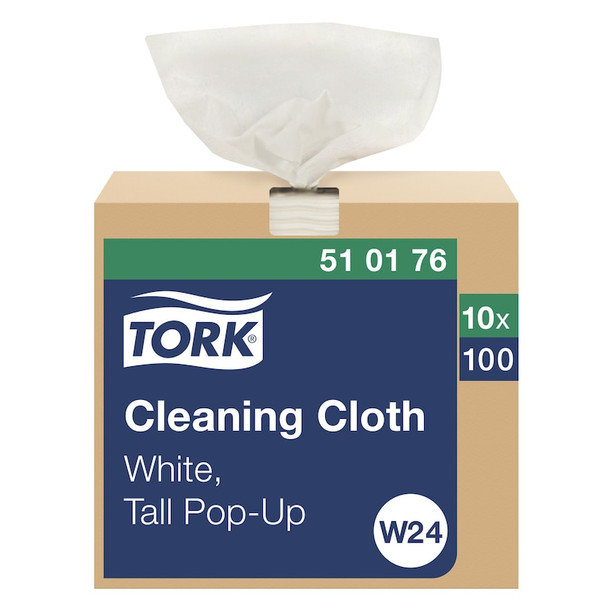 Tork Cleaning Cloth - 10 Boxes per Case, 100 Sheets per Box, Bracket wiper system, White, 1-Ply