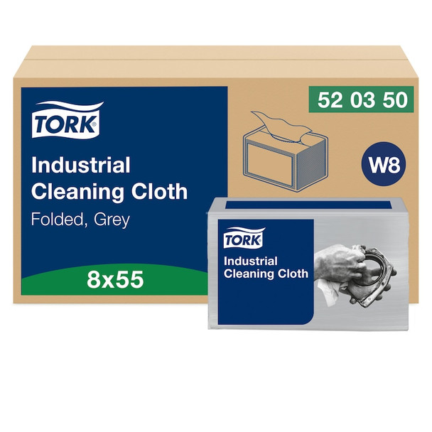 Tork Folded Industrial Cleaning Cloth Gray W8 - 8 Packs per Case, 55 Sheets per Pack, Wipers small pack