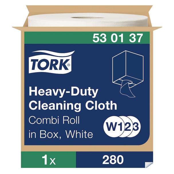 Tork Heavy Duty Cleaning Cloth White W2 - 1 Rolls per Case, 400 Sheets per Roll, Wipers combi roll system