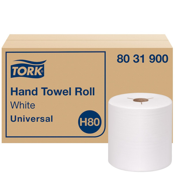 Tork Universal Hand Towel Roll - 6 Rolls per Case, Universal Quality, White, 1-Ply, Genuine Tork, SKU 8031900
