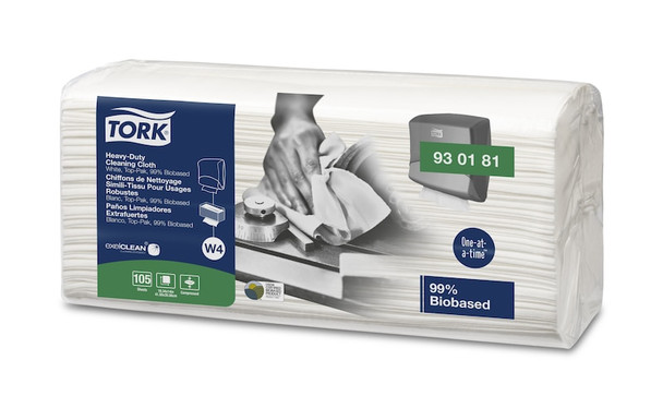 Tork Biobased Heavy-Duty Cleaning Cloth - 4 Packs per Case, 105 Sheets per Pack, Top holder wiper system