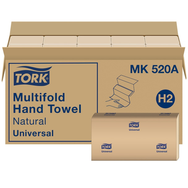 Tork Multifold Hand Towel Natural H2 - 16 Packs per Case, 250 Sheets per Pack, Universal Quality