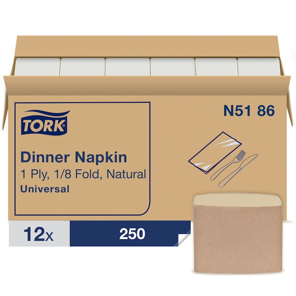 Tork Natural Dinner Napkin - 12 Packs per Case, Universal Quality, Nature, 1-Ply, Genuine Tork