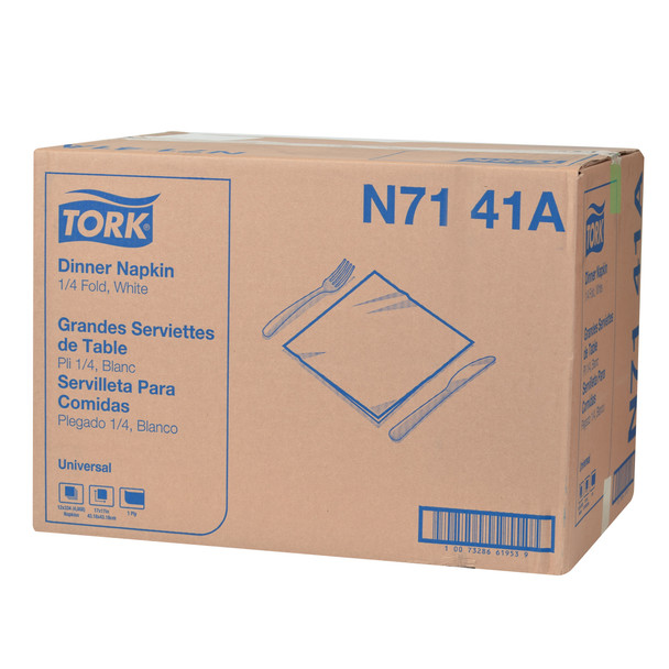 Tork White Dinner Napkin - 12 Packs per Case, Universal Quality, 1-Ply, Genuine Tork, by Essity, SKU N7141A