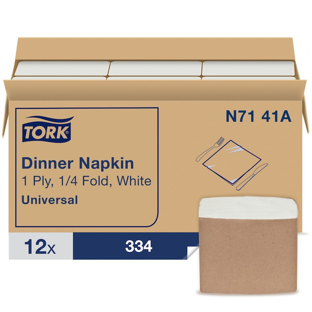 Tork White Dinner Napkin - 12 Packs per Case, Universal Quality, 1-Ply, Genuine Tork, by Essity, SKU N7141A