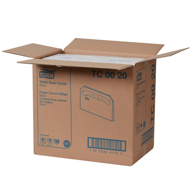 Tork Universal Toilet Seat Cover, 1/2 Fold - 20 Packs per Case, Universal Quality, White, 1-Ply