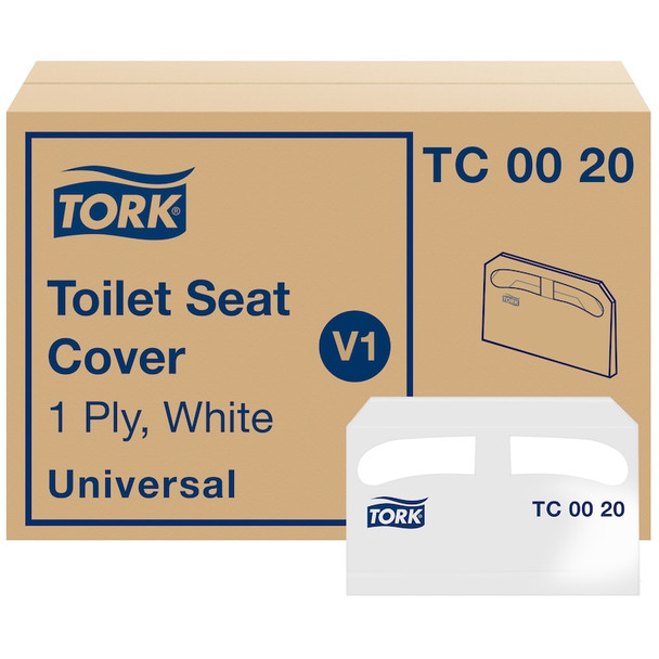 Tork Universal Toilet Seat Cover, 1/2 Fold - 20 Packs per Case, Universal Quality, White, 1-Ply