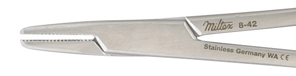 Integra Miltex Mayo-Hegar Needle Holder Sterile Single-Use, Serrated Jaws, 5 in and 6 in Options