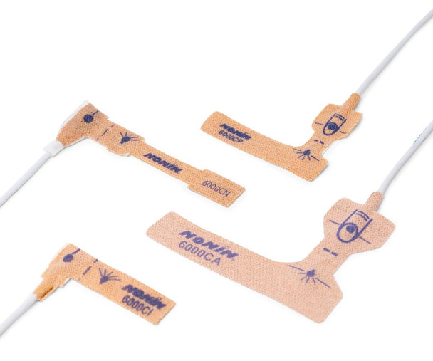 Nonin 6000C Disposable Cloth SpO2 Sensors with Stretch Tear-Resistant Wrap, Four Sizes, Box of 24