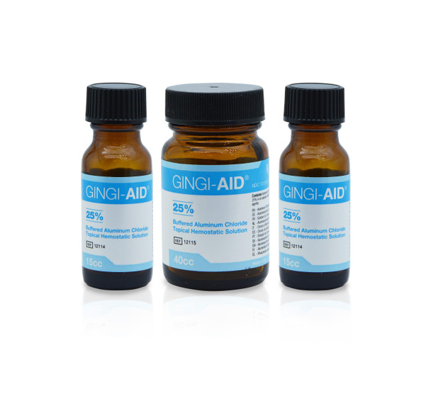 Gingi-Pak Gingi-Aid Buffered Aluminum Chloride Hemostatic Solution in Jar, 25%, 15 mL and 40 mL Bottles
