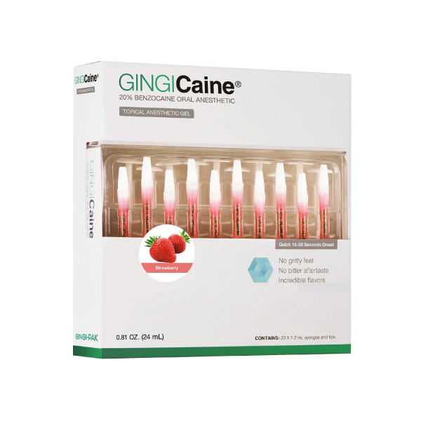 Gingi-Pak Gingicaine Anesthetic Gel in Syringe Kit, 20% Benzocaine, 20 Syringes with 40 Micro Dispensing Tips