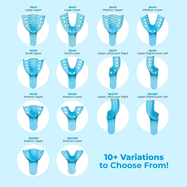 Pac-Dent Opti-Tray Disposable Trays, Rigid Light Blue Plastic, Perforated and Non-Perforated, 12 per Pack