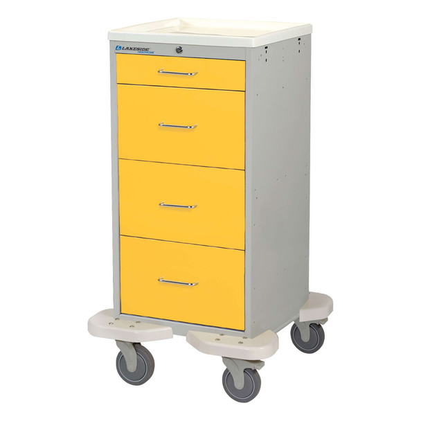 Lakeside Mini Tower Cart with (1) 3 in and (3) 9 in Drawers with Key Lock, 24-3/4 x 24-1/2 x 43-3/4 in Overall