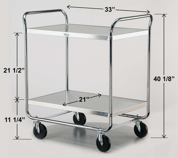 Lakeside Stainless Steel Utility Cart with 21 x 33 in Shelves, 36 x 23 x 40-1/8 in Overall
