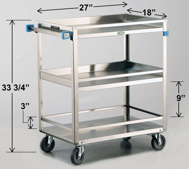 Lakeside Stainless Steel Utility Cart with 18 x 27 in Shelves, 31 x 19 x 33-3/4 in Overall