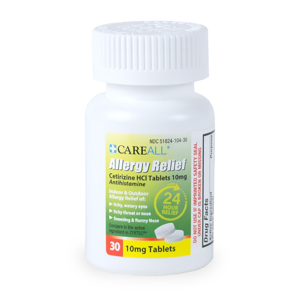New World Imports CareAll Allergy Relief Cetirizine Tablets, 10mg, Compare to Zyrtec Active Ingredient