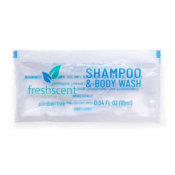 New World Imports Freshscent 0.34 oz Shampoo & Body Wash Packet, Bulk Case Pack for Facility Programs
