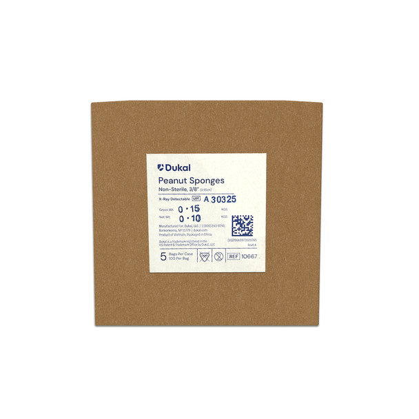 Dukal X-Ray Detectable Peanut Sponges, 3/8", Non-Sterile, 100/Bag, 5 BG/CS, 500 per Case, Dukal Item 10667