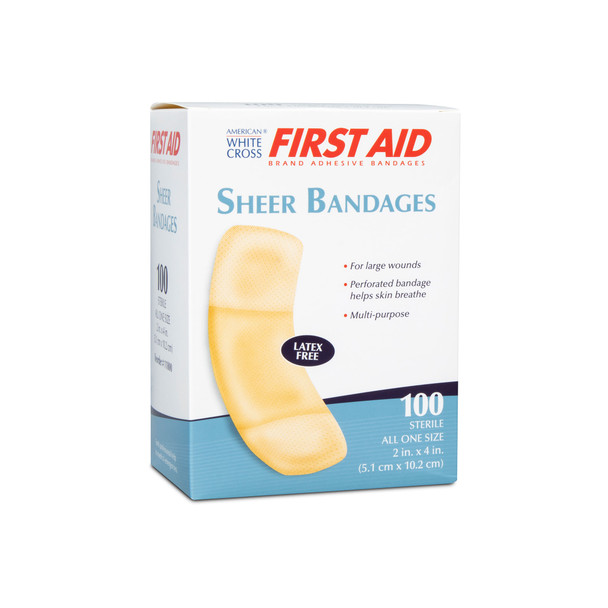 Dukal Sterile Sheer Patch Adhesive Bandages, 2" x 4", 100/Box, 12 BX/CS, 1200 per Case, for Bandages