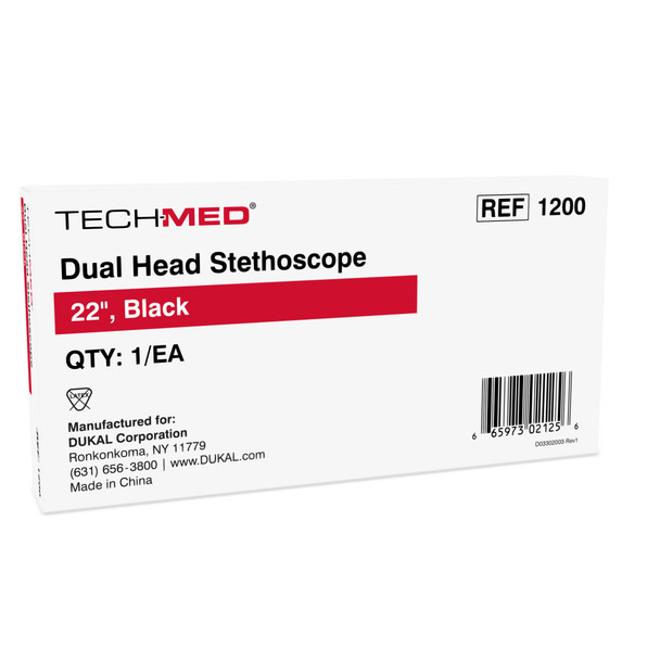Dukal Stethoscope, Dual Head , 22", Black, Non-Sterile, 1/Box, 100 per Case, for Stethoscopes