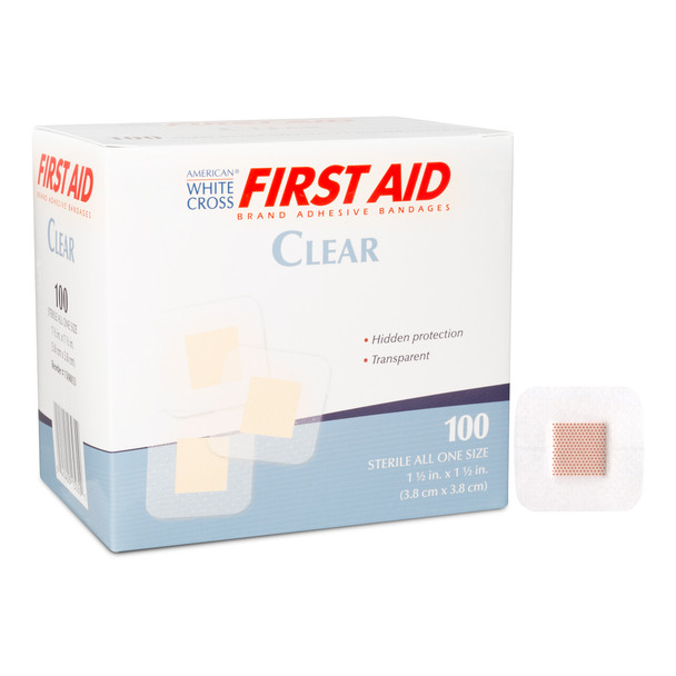 Dukal Sterile Clear Patch Adhesive Bandages, 1-1/2" x 1-1/2", 100/Box, 12 BX/CS, 1½" x 1½"