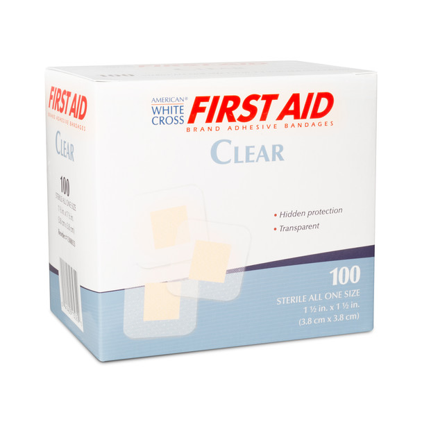 Dukal Sterile Clear Patch Adhesive Bandages, 1-1/2" x 1-1/2", 100/Box, 12 BX/CS, 1½" x 1½"