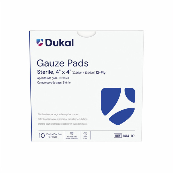 Dukal Sterile Gauze Pads, 12-Ply, 4" x 4", 1/Pack, 10/Box, 60 BX/CS, 10 pk/bx, 600 per Case