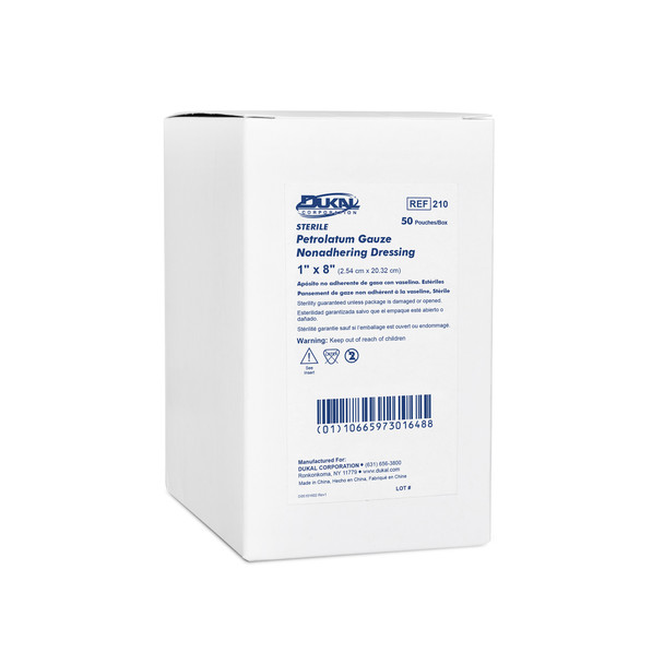 Dukal Sterile Petrolatum Gauze Non-Adhering Dressings, 1" x 8", 1/Pack, 50PK/BX, 50 pk/bx, 50 per Case