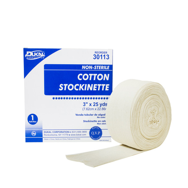Dukal Cotton Stockinette, 3" x 25 yds, Non-Sterile, 1/Box, 6 BX/CS, 6 rl/cs, 6 per Case, for Bandages