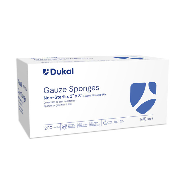 Dukal Gauze Sponges, 8-Ply, 3" x 3", Non-Sterile, 200/Bag, 20 BG/CS, 4000 per Case, for Gauzes
