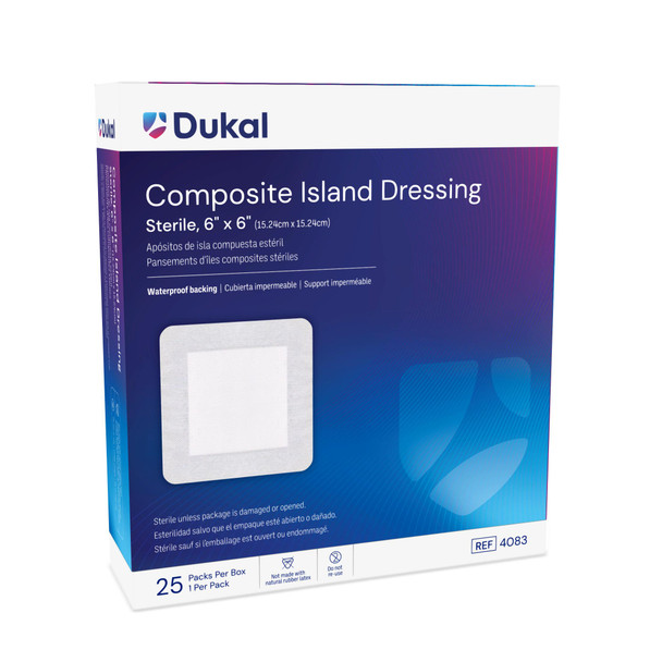 Dukal Sterile Composite Island Dressing, 6" x 6", 1/Pack, 25 PK/BX, 4 BX/CS, 6 x 6, 100 per Case