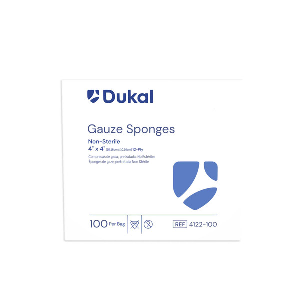 Dukal Gauze Sponges, 12-Ply, 4" x 4", Non-Sterile, 200/Bag, 10 BG/CS, 10 bg/cs (50 cs/plt)