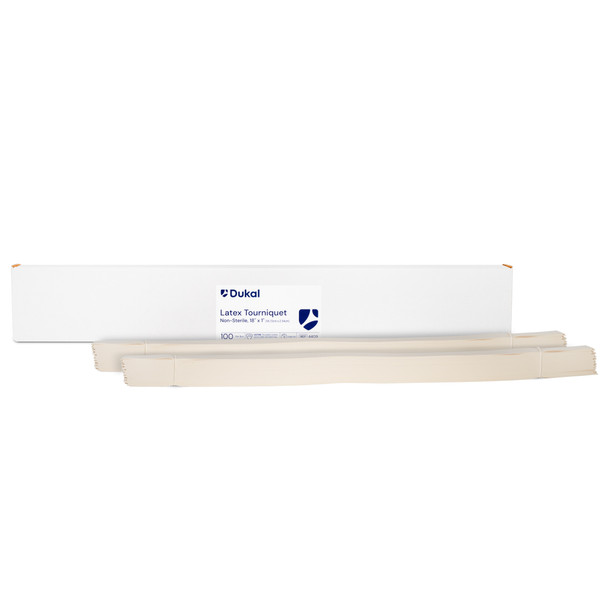 Dukal Latex Tourniquet, Flat Packaged, 18" x 1", Natural, Non-Sterile, 100/Box, 10BX/CS, 1000 per Case