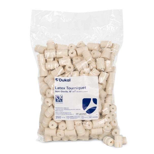 Dukal Latex Tourniquet, Rolled and Banded, 18" x 1", Natural, Non-Sterile, 250/Bag, 4BG/CS