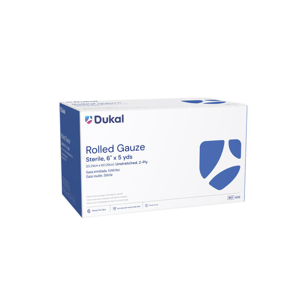 Dukal Sterile Rolled Gauze, 2-Ply, 6" x 5 yds, 1/Pack, 6 PK/BX, 8 BX/CS, 1/pouch, 8 bg/cs, 48 per Case