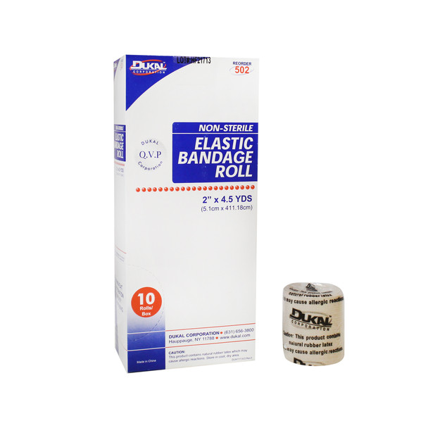 Dukal Latex Elastic Bandage Roll, 2" x 4.5 yds, Non-Sterile, 10/Box, 5 BX/CS, 2" x 4.5yd, 50 per Case