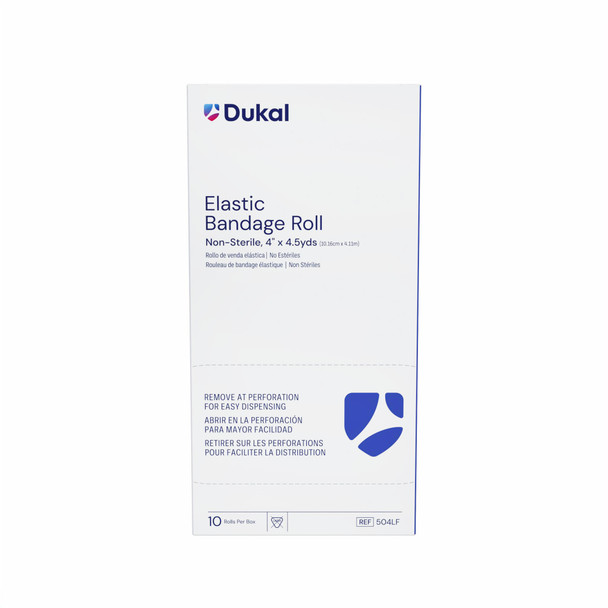 Dukal Elastic Bandage Roll, 4" x 4.5 yds, Non-Sterile, 10/Box, 5 BX/CS, 4" x 4.5yd, Latex Free (LF)