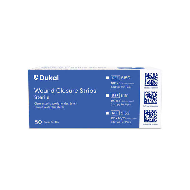 Dukal Sterile Wound Closure Strips, 1/4" x 1-1/2", 6/Pack, 50 PK/BX, 4 BX/CS, ¼" x 1½", 6/pkg
