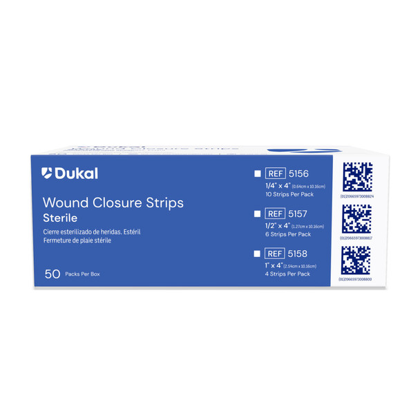Dukal Sterile Wound Closure Strips, 1/4" x 4", 10/Pack, 50 PK/BX, 4 BX/CS, ¼" x 4", 2000 per Case