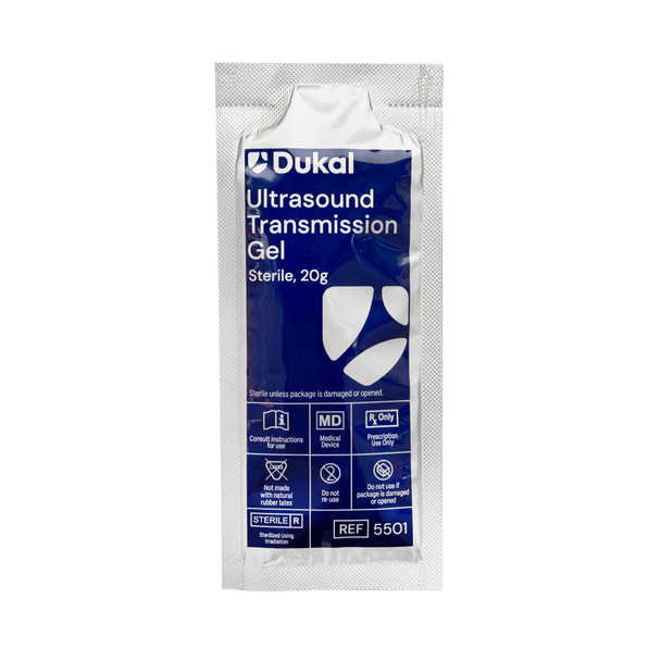 Dukal Sterile Ultrasound Transmission Gel, 20 g, 100PK/BX, 4BX/CS, Clear Color, 20g Sterile