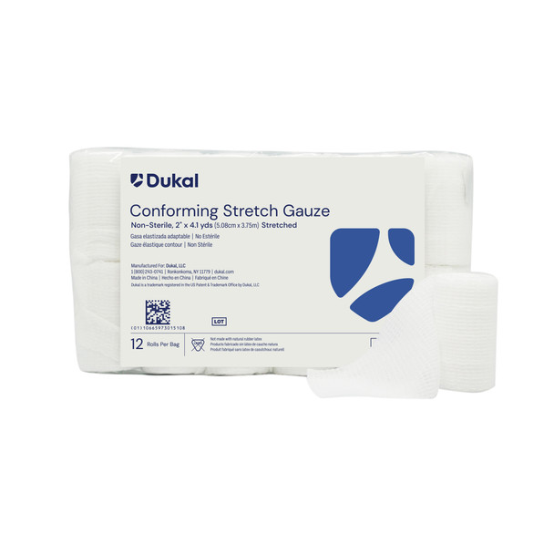 Dukal Conforming Stretch Gauze, 2" x 4.1 yds, Non-Sterile, 12/Bag, 8 BG/CS, 96 per Case, for Gauzes