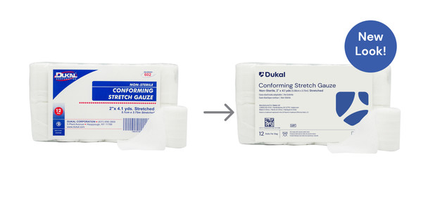 Dukal Conforming Stretch Gauze, 2" x 4.1 yds, Non-Sterile, 12/Bag, 8 BG/CS, 96 per Case, for Gauzes