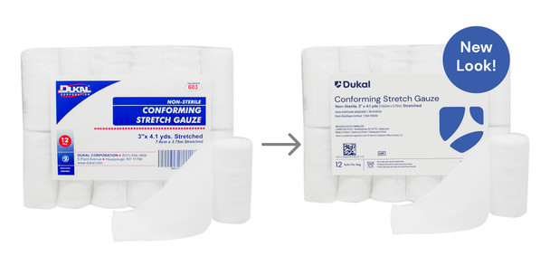 Dukal Conforming Stretch Gauze, 3" x 4.1 yds, Non-Sterile, 12/Bag, 8 BG/CS, 96 per Case, for Gauzes