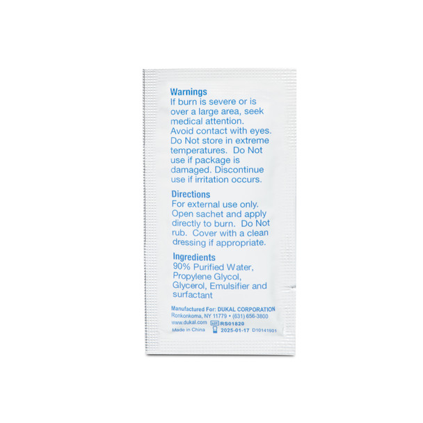 Dukal Sterile Burn Relief Gel, 3.5 g, 1000/Case, 3.5g, Bulk, 1000 per Case, for Skin Care, Soothes and