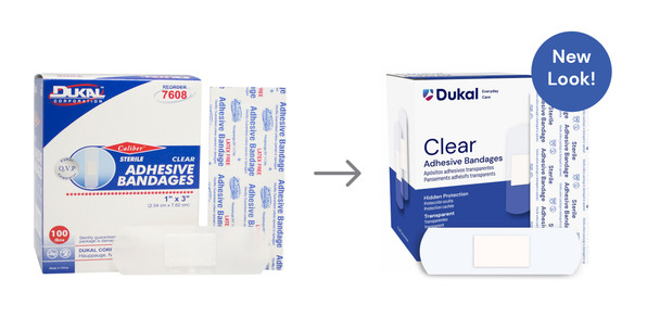 Dukal Sterile Clear Adhesive Bandages, 1" x 3", 100/Box, 24 BX/CS, Sheer, 2400 per Case, for Bandages