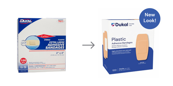 Dukal Sterile Plastic Patch Adhesive Bandages, 2" x 4", 100/Box, 24 BX/CS, X-Large, 2400 per Case