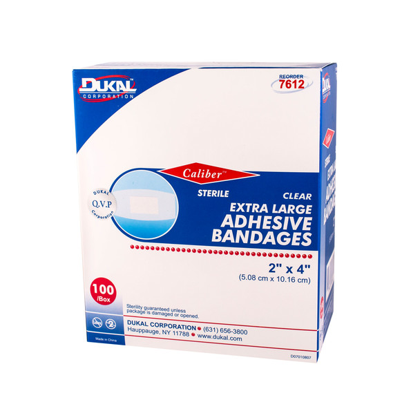 Dukal Sterile Clear Patch Adhesive Bandages, 2" x 4", 100/Box, 24 BX/CS, Sheer, X-Large, 2400 per Case