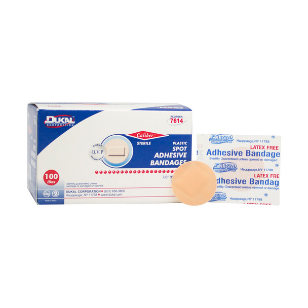 Dukal Sterile Plastic Spot Adhesive Bandages, 7/8", 100/Box, 24 BX/CS, 7/8" Spot, 2400 per Case