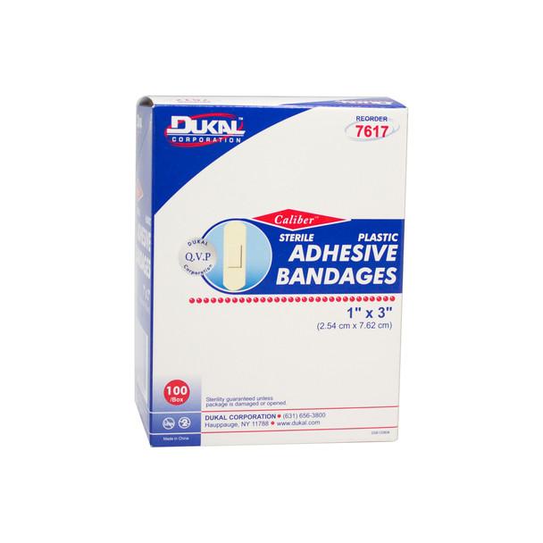 Dukal Sterile Plastic Adhesive Bandages, 1" x 3", 100/Box, 24 BX/CS, 2400 per Case, for Bandages
