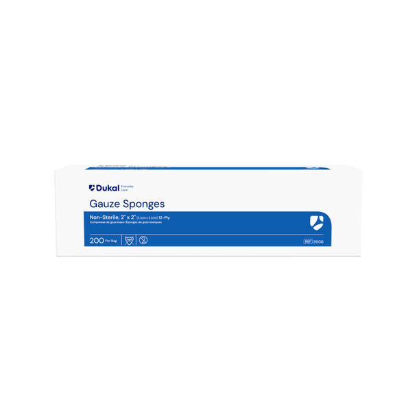 Dukal Everyday Care Gauze Sponges, 12-Ply, 2" x 2", Non-Sterile, 200/Bag, 40 BG/CS, 40 bg/cs (60 cs/plt)